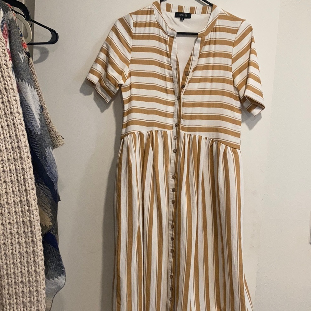 Roolee mustard stripe dress